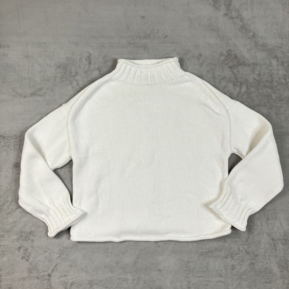 J Crew 2025 Rollneck Sweater Womens XXS White 100% Cotton Minimalist Knit